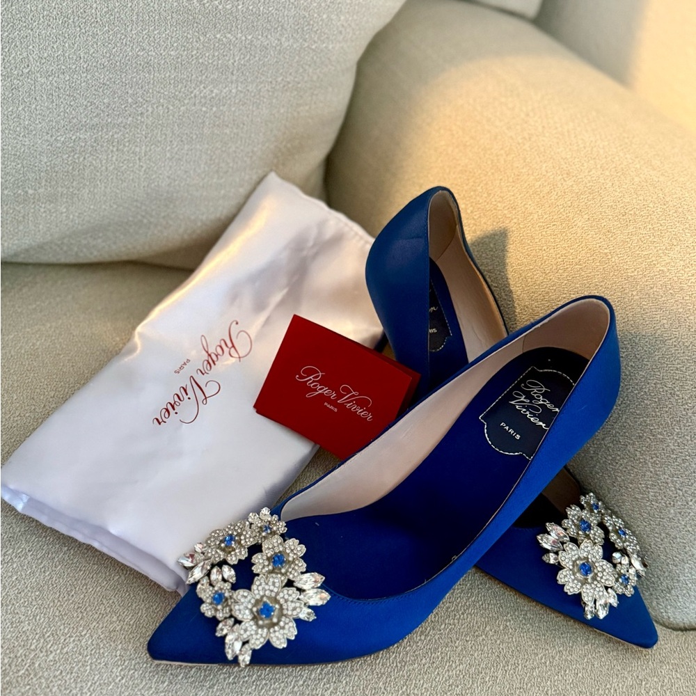 Roger Vivier Blue Heels with Crystal Embellishments